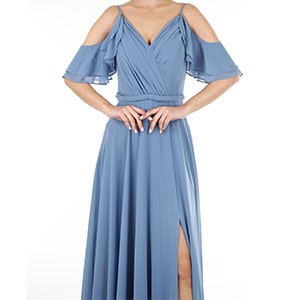 Dress Biru Bahu Terbuka